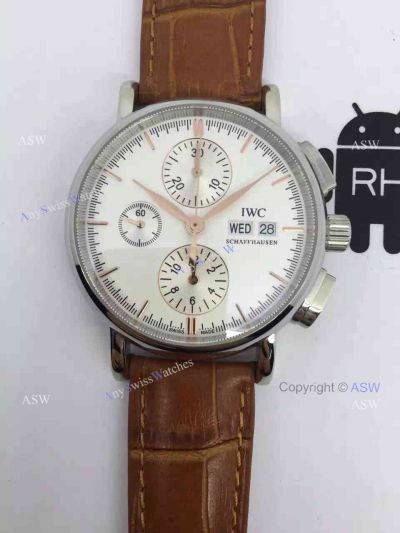 Swiss Knockoff IWC Schaffhausen Portofino Watch SS Brown Leather